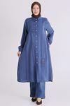 Büyük Beden Tesettür İşlemeli Tunik 2359 İndigo