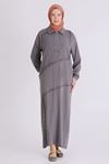 Büyük Beden Tesettür Elbise 7524 Duman Gri